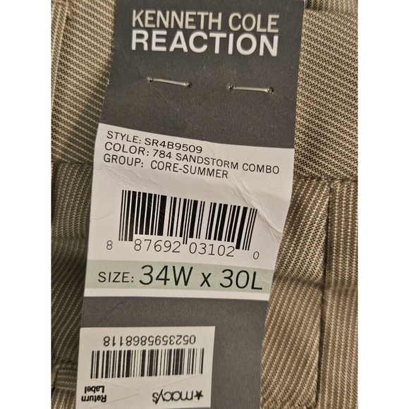 Kenneth Cole Reaction Twill Pants Chino Mens 34x30 Silk Blend Sand Pinstripe NEW - Picture 9 of 15